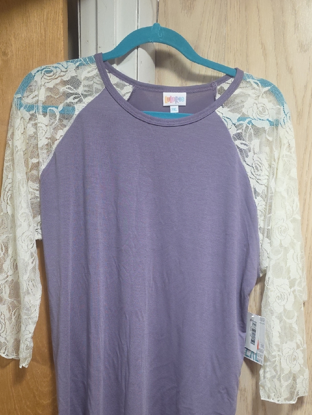 Lulu's Lavender Randy Top with Cream Lace Sleeves